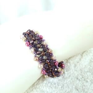 HANDMADE Farrah Fusion Bracelet Purple & Pearls 7¼"